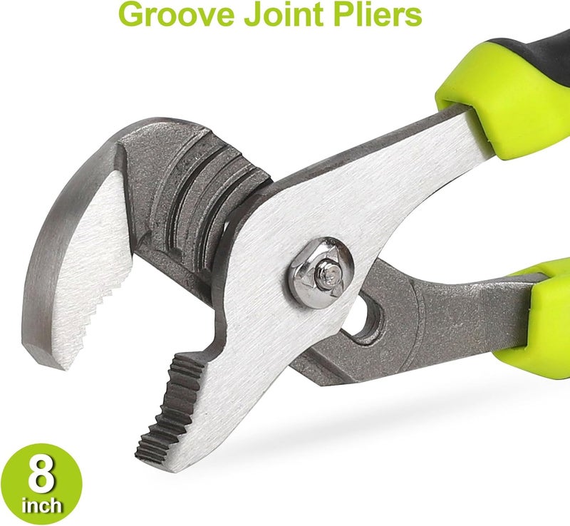 FASTPRO 5-Piece Utility Pliers Set with Storage Bag, Includes Groove Joint, Diagonal, Long Nose, Slip Joint Pliers and 8" Adjustable Wrench, Green - Image 3